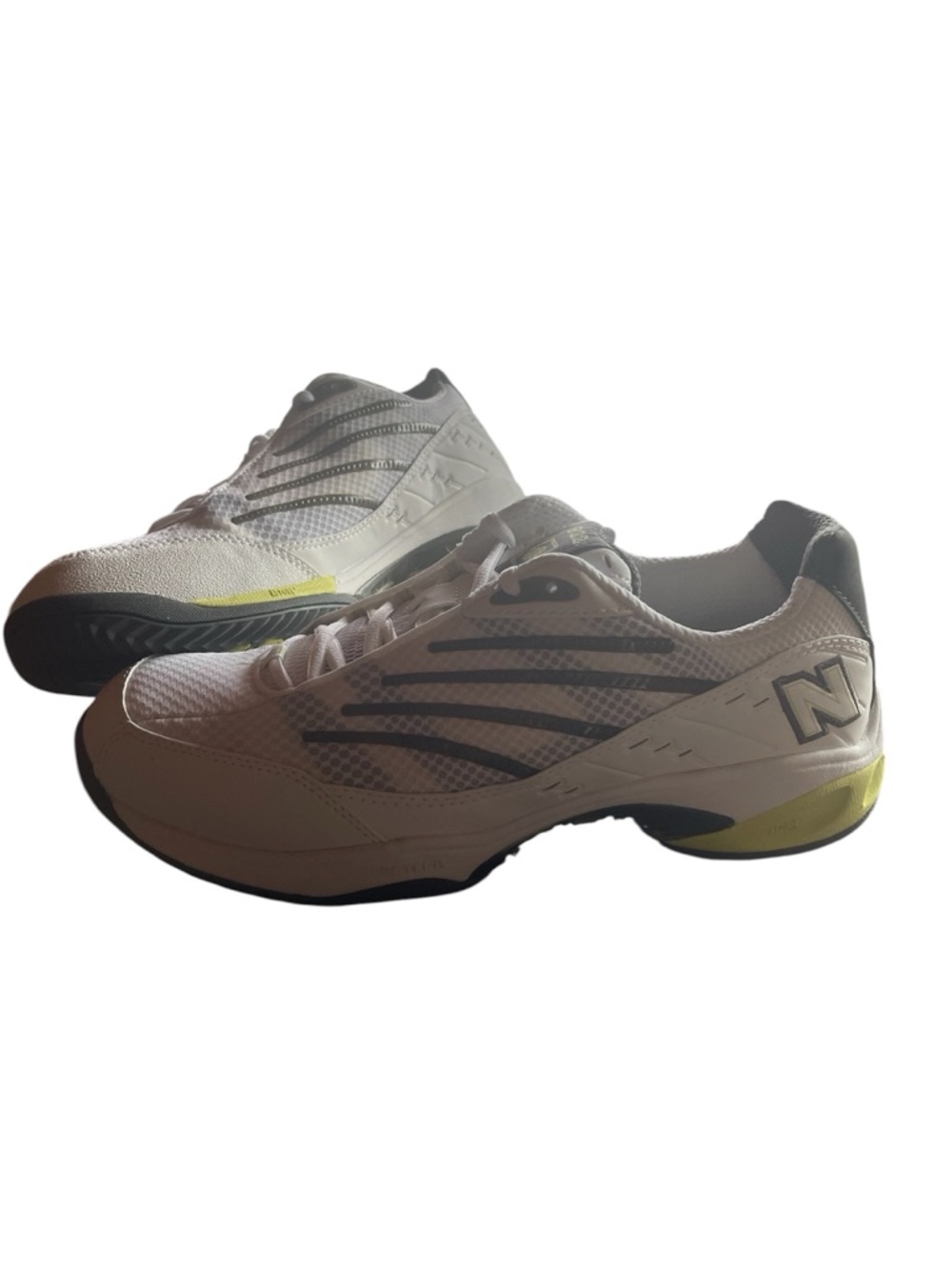 New Balance Men's White and Gray Mesh Sneakers with Yellow Accent
